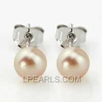 925 silver stud earrings with 5.5-6mm pink button pearls